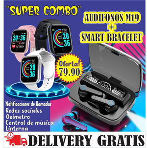 COMBO AUDIFONOS M19+ SMART BRACELET - Mi tienda